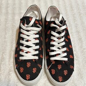 Women's SF Giants Black and Orange Logo Athletic Shoes, size 8
